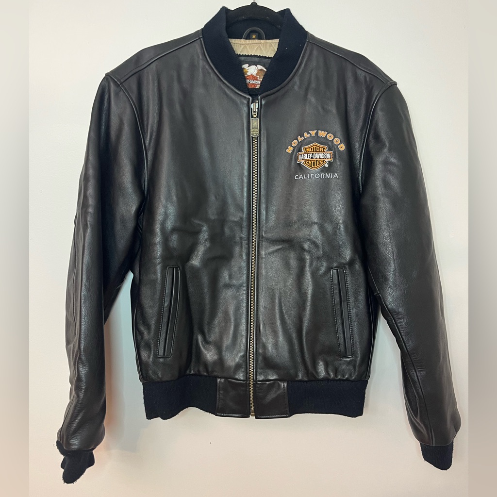 Harley-Davidson Hollywood Ca Leather Bomber Jacket Small Black Moto